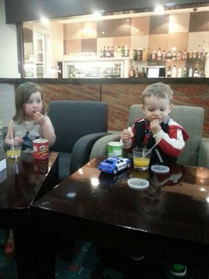 Rose and my little boy Milan enjoying a drink and snack in the bar – just like grown ups!