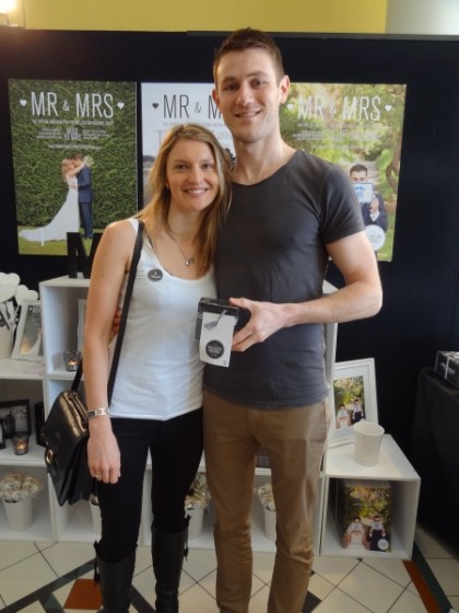 A happy young man (and his gorgeous fiancée) who won an aftershave prize! We look after the men too!